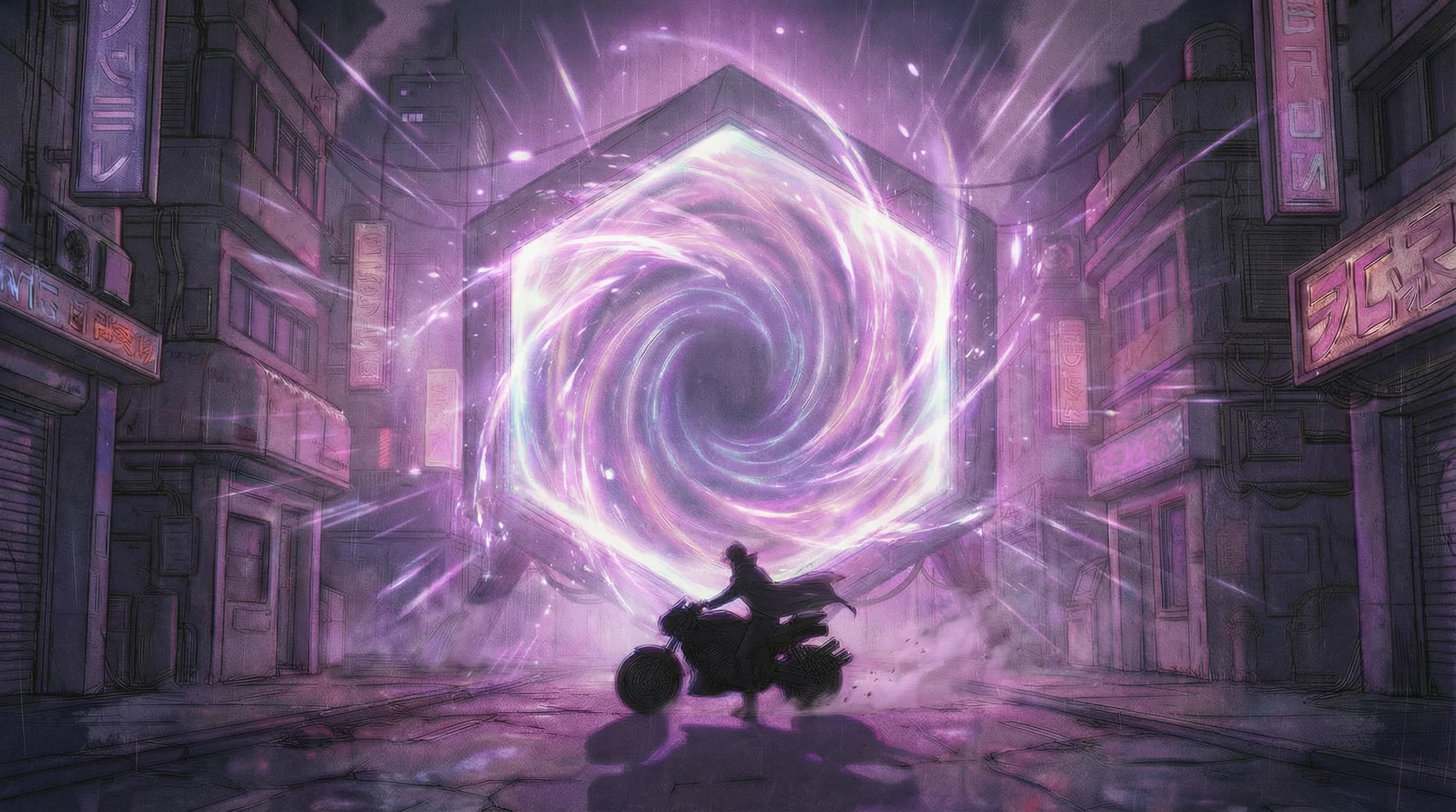 Lavender neon cyberpunk game development workstation hero